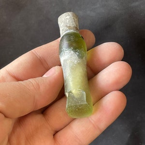 Beautiful ancient Roman irdescent glass unique bottle with lovely Patina