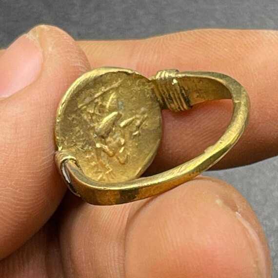 Antique Stunning Gold Gilding Brass Unique ring W… - image 5