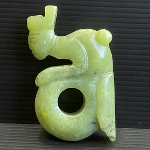 Unusual Antique Near Eastern Natural Jade Stone Carving Idol,Human with bee Figurine Statue