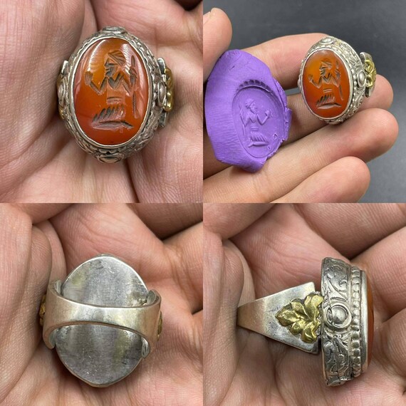 Belle Antique Romaine Naturelle Vieille Carnelain Agate Pierre Solide Argent Guerrier Represente Rare Unique Antique Sceau Bague Etsy France