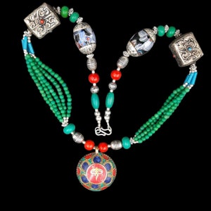 Beautiful Vintage Old Tibetan Design Necklace With Turquoise and Coral stone And Silver Plated Beads Necklace, Tibetan Boho style