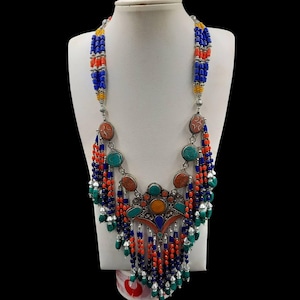 Gorgeous Vintage Old Tibetan Design Necklace With Turquoise,lapisLazuli and Coral stone, Vintage Necklace, Tibetan Boho style