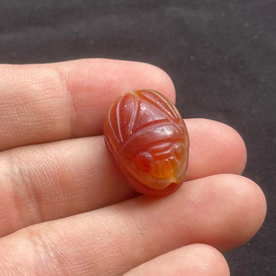 Lot De 4 Perles/Bijoux Anciens Art Égyptien - Scarabée, Amulette, Agate, Lapis - Pièces Authentiques Vintage