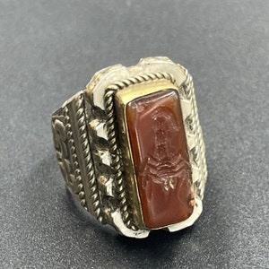 Unique Ancient Near Eastern Carnelian Agate Scorpion Engraved Stone Intaglio Solid Silver Ring