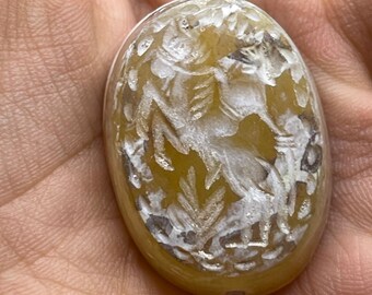 Ancient Agate Intaglio Seal: Roman Warrior on Horse Amulet