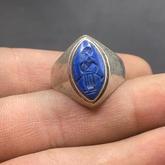 Ancient Roman Solid Silver With natural Lapis laz… - image 5