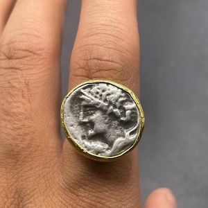 Ancient Bronze Coin Ring: Gold Plated Brass, Adjustable Size