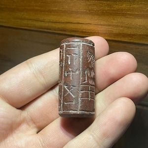 Unique Ancient Near Eastern jasper inscription stone Intaglio cylinder seal bead  /seal bead/stamp bead/ancient Stamp/Cylinder Bead/Old bead