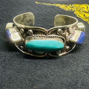 Very Beautiful Vintage Tibetan Brass With Lapis lazuli And Turquoise Stone Handmade Cuff/Bracelet
