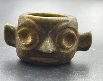Ancient Mongolian Period Jade Stone Carved Human Head Statue Wearable