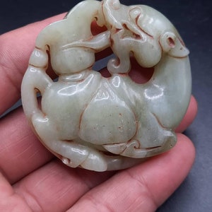 Beautiful vintage Tibetan Jade Stone Carving dragon Figure Statue Amulet