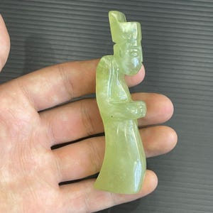 Antique Near Eastern green Jade Stone Carving Idol,Human Figurine Statue