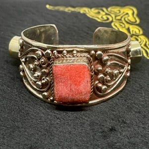 Beautiful Vintage Tibetan Brass With Coral And Turquoise Stone Handmade bracelet