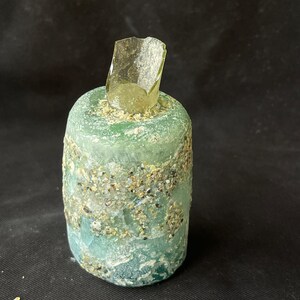 Wonderful Ancient Roman irdescent glass unique bottle with patina