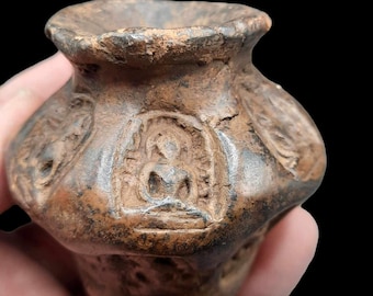 Ancient Near Eastern Terracotta Budhha Depicting Figures Vase