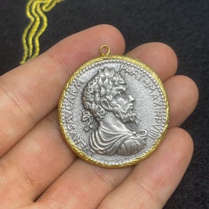 Beautiful Ancient Greek Drachm Coin Gold Plated Bezel Coin with king face pendant