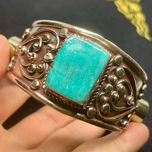 Beautiful Vintage Tibetan Brass With Coral And Turquoise Stone Handmade Cuff/Bracelet