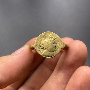 Ancient Bronze Bactrian Coin Ring: Authentic Artifact Jewelry