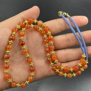 Carnelian Agate Necklace: Lapis & Gold Plated Beads