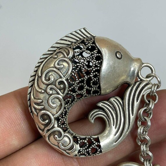 Beautiful Vintage Tibetan Silver Fish Carved Uniq… - image 3