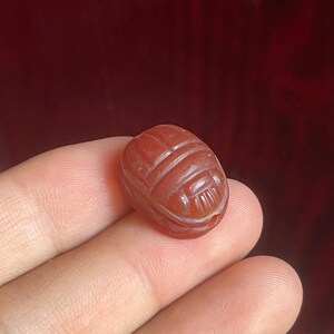 Bellissimo antico amuleto con intaglio di agata corniola egiziana, scarabeo, uccello, timbro di sigillo, perlina
