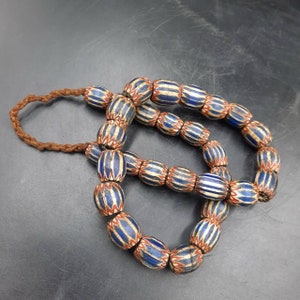 Rare Antique Venetian Blue Mosaic Glass Trade Bead Necklace
