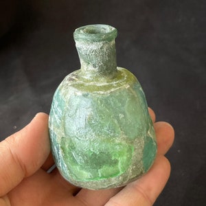 Spectacular Ancient Roman irdescent glass unique bottle with patina