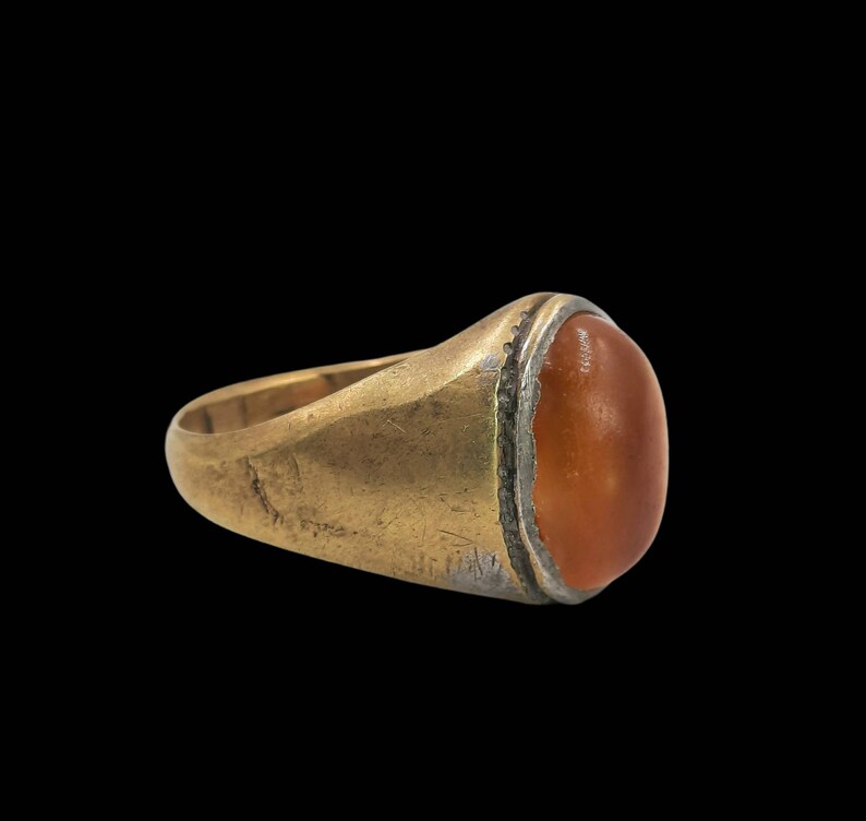 Bohemian Ring Beautiful Antique Post Medieval Brass Ring With Orange HAQIQ Agate Stone Stunning Ring Antique Stone ring