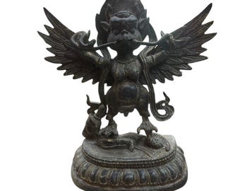 非常に珍しい古代南アジアチベットの青銅製神話上の生き物の彫像