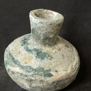 Beautiful Ancient Roman Irdescent glass unique bottle with beautiful Patina