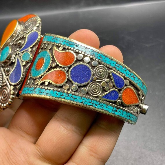 Vintage Silver Plated Cuff Bangle: Himalayan Tibetan Jewelry