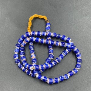 Antique Venetian Blue Chevron Glass Bead Strand Necklace