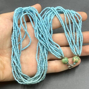 Vintage Afghanistan Blue Seed Bead Necklace with Turquoise Stones