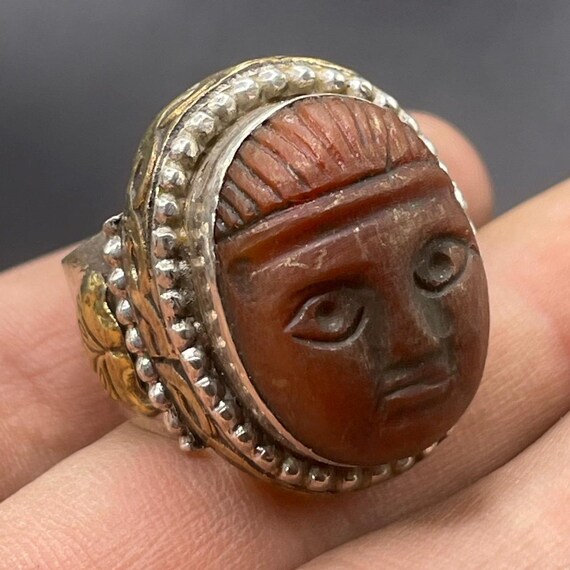 Ancient Roman Solid Silver Ring With Face Carved … - image 5