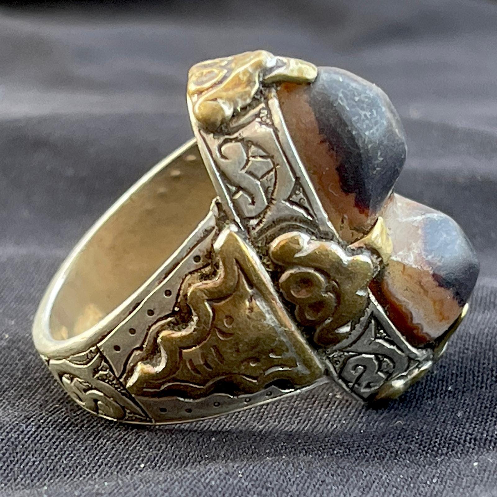 Bague Ancienne En Argent D'Afghanistan Avec Agate Bleue - Taille 12, Parfait état, Occasion Collector