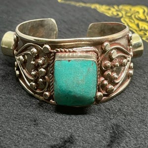 Beautiful Vintage Antique Tibetan Brass With Coral And Turquoise Stone Handmade bracelet