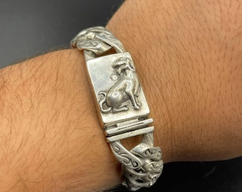 Beautiful Antique Bronze Tibetan Bracelet with Dog Figure, Ancient bracelet, Antique Silver Bracelet