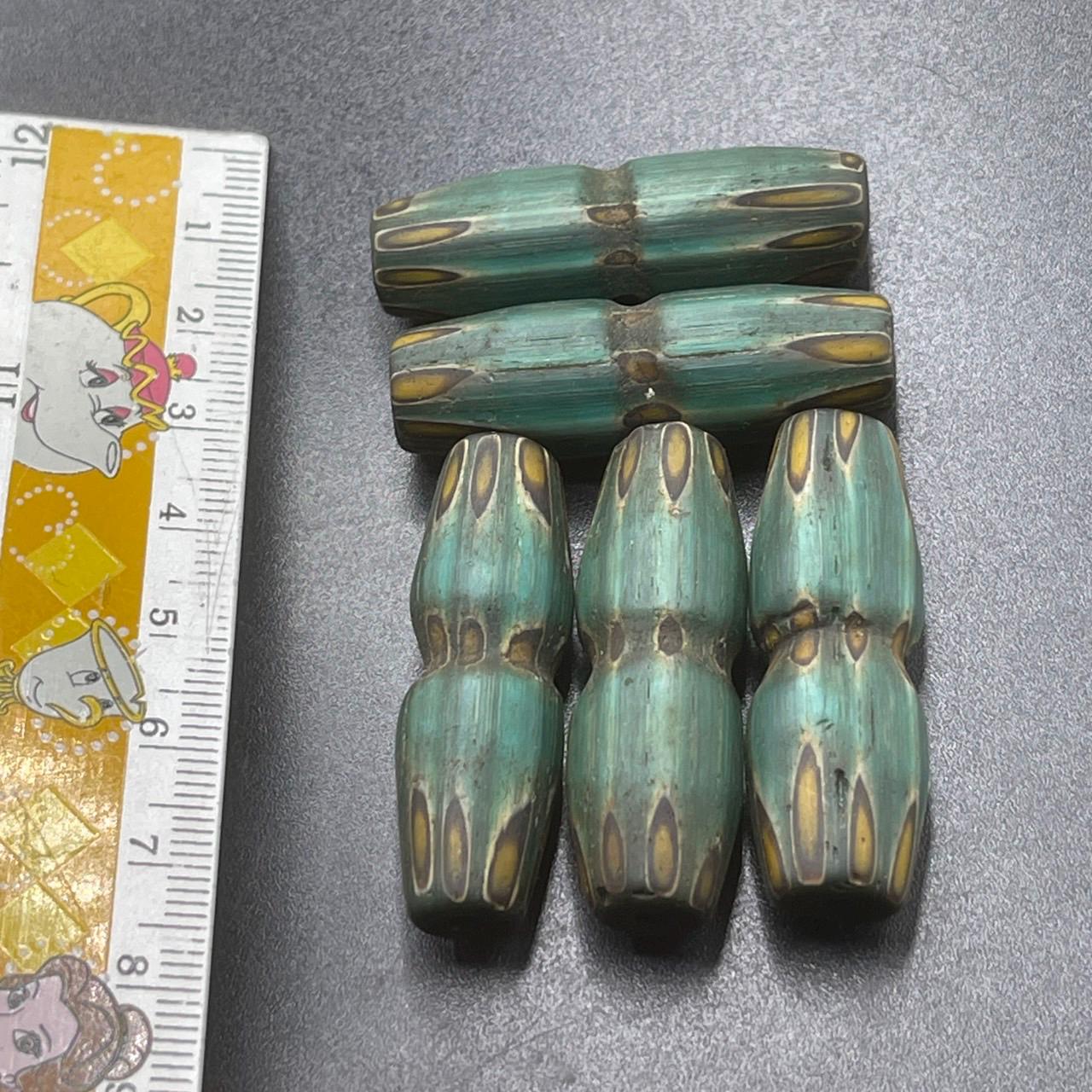 古代中央アジアのモザイクガラスビーズ、ガブリスタイル、5個セット