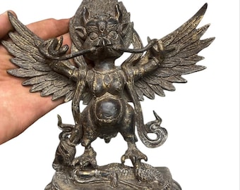 非常に珍しい古代南アジアチベットの青銅製神話上の生き物の彫像