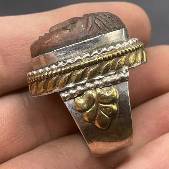 Ancient Roman Solid Silver Ring With Face Carved … - image 6