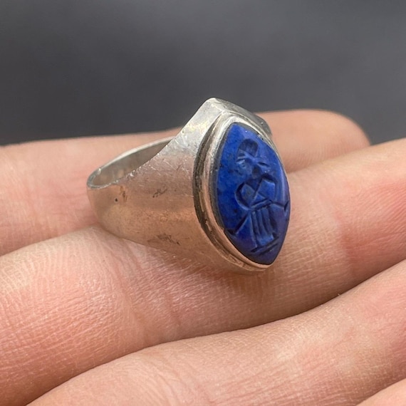 Ancient Roman Solid Silver With natural Lapis laz… - image 1