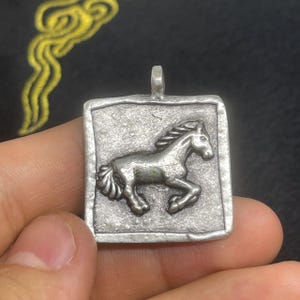 Silver Plated Greek Horse Amulet Pendant: Engraved Design