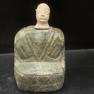 Genuine Ancient Bactrain Kingdom Chlorite Margiana Seated Stone Idol Statue