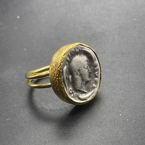 Schöne alte Bronze antike griechische 7-12 Jahrhundert authentische Münze mit vergoldetem Messing einzigartige einstellbare Größe Ring