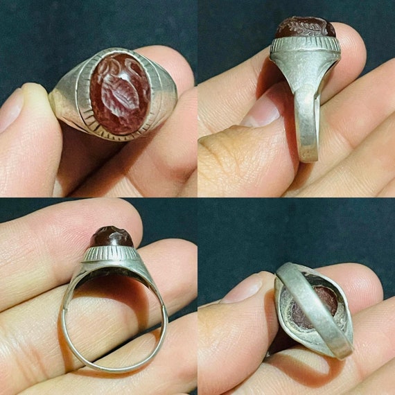 Bague ancienne en argent massif gravee d un oiseau en argent massif d agate ancienne ancienne d un bel anneau de sceau Etsy France