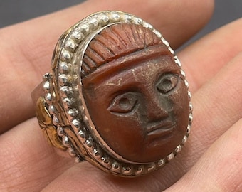 古代スタイルのカーネリアンインタリオリング | 戦士の肖像手彫りの