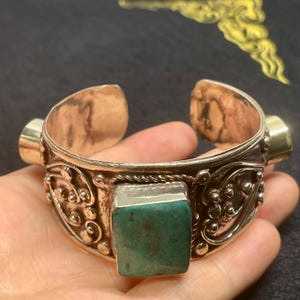 Wonderful Vintage Tibetan Brass With Coral And Turquoise Stone Handmade Cuff/Bracelet