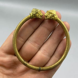 Beautiful Ancient Greek old gilded brass 2 face heads carved bangle bracelet adjustable size bracelet