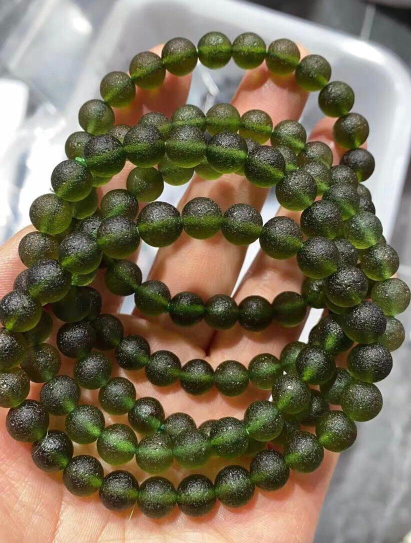 Natural Moldavite Bracelet: Raw Czech Beads, Authentic Gemstone