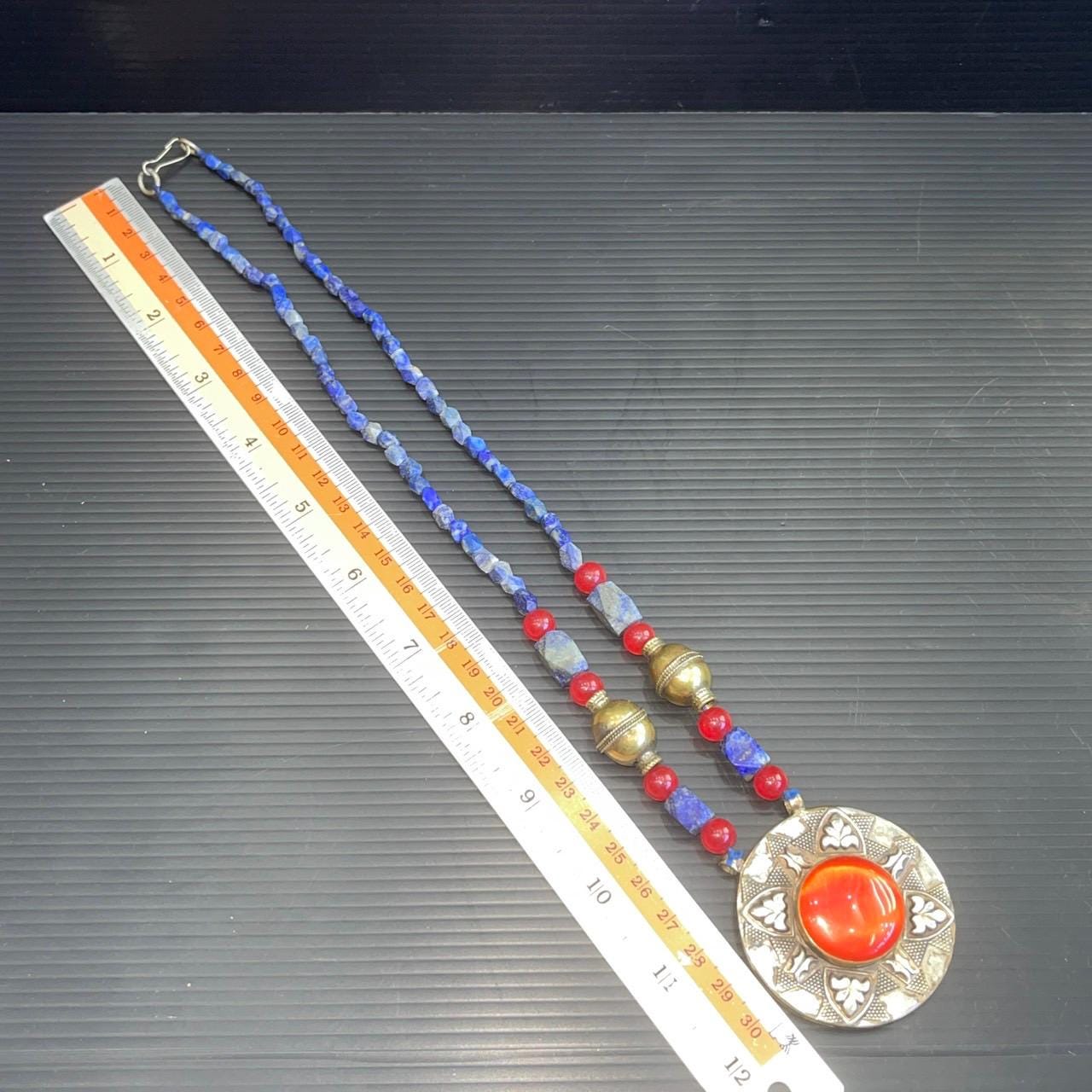Collier En Lapis-Lazuli Naturel D'Afghanistan Et Argent Massif 925 - 47 Cm, 195 Carats